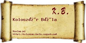 Koloszár Béla névjegykártya